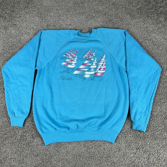Vintage Florida Sweatshirt Mens XL Hanes 50/50 Sailboat Graphic Made USA 80s - Picture 1 of 14